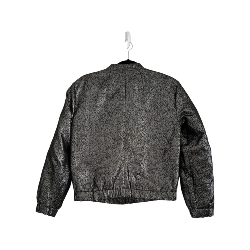 PAIGE x Rosie Huntington-Whitel Metallic Boxy Cropped Bomber Jacket Silv… - Picture 3 of 5